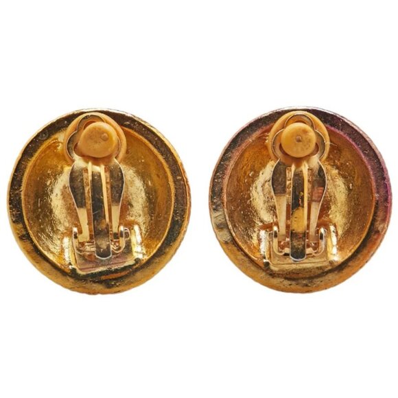 CHANEL CC Logos Round Vintage Clip-On Earrings Gold Tone 95P Auth w/Box #3437 - Picture 4 of 8
